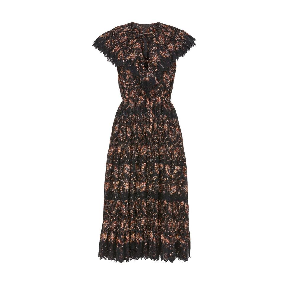 Ulla Johnson Jacqueline Black Floral Pleated V-Neck Cocktail Evening Midi Dress - Picture 5 of 16